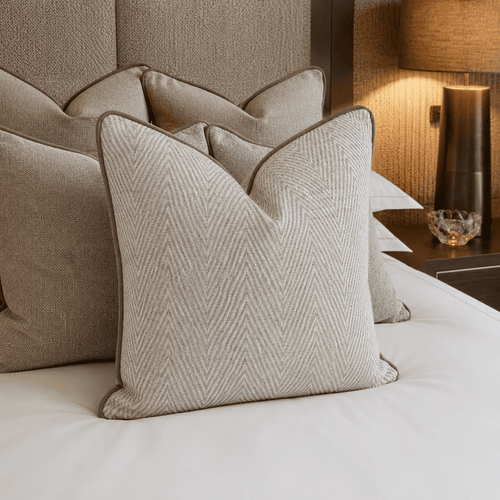 Bridgeport Cream Chevron Feather Filled Cushion with Velvet Piping - 50x50cm