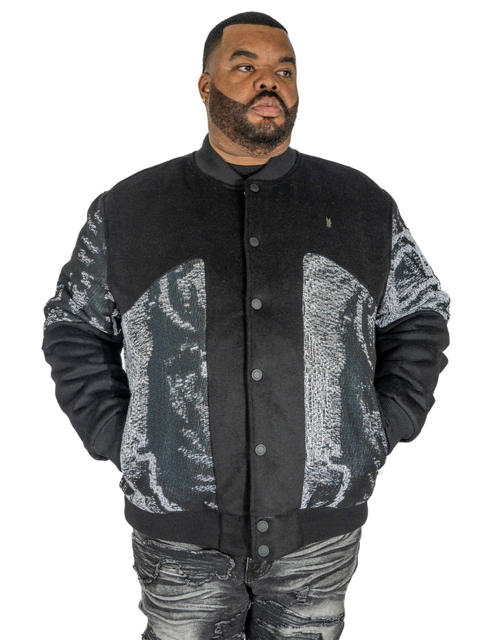B&T MAKOBI BAGNOLI TAPESTRY VARSITY JACKET - M1099B - BLACK