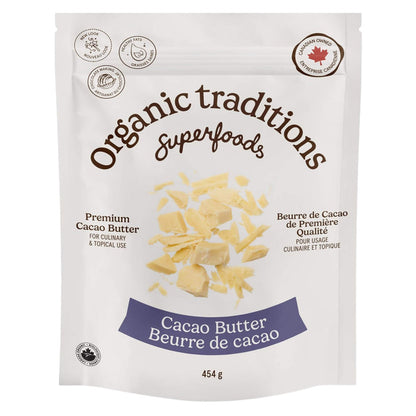 Package of Organic Traditions Cacao Butter 454g