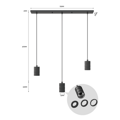 Calex Pendant Light - 3x E27 - Black