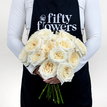 White Candlelight Rose Bouquet Apron - Image