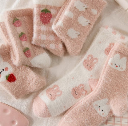 Caramella Winter Thickened Coral Fleece Mid-calf Socks 3 pairs