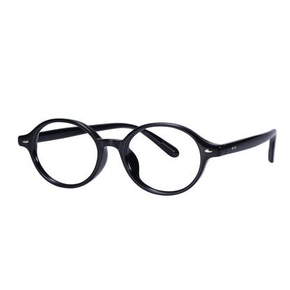 A pair of EyeCandys Chase Round Oval glasses with thick, glossy black frames, shown on a white background.