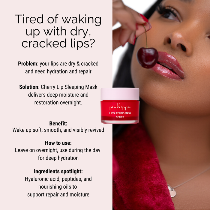 Ad about cherry lip sleeping mask for dry lips overnight