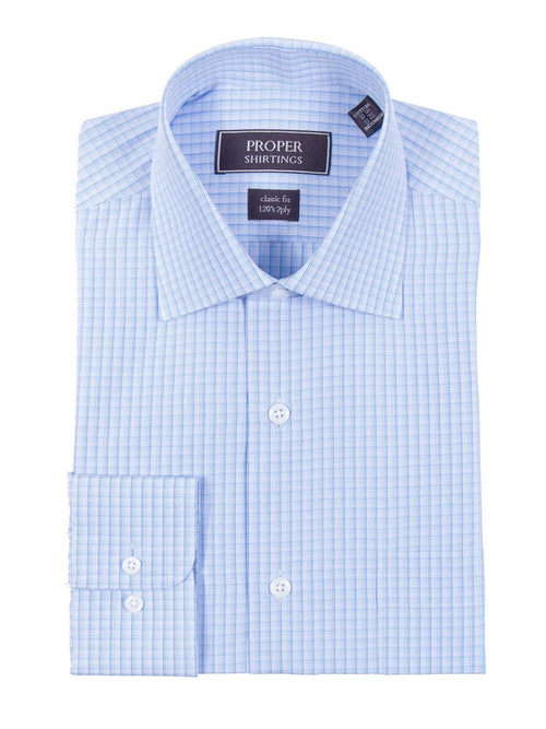 Proper Shirtings SHIRTS Classic Fit Blue & Subtle Pink Check 120's 2Ply Cotton Dress Shirt