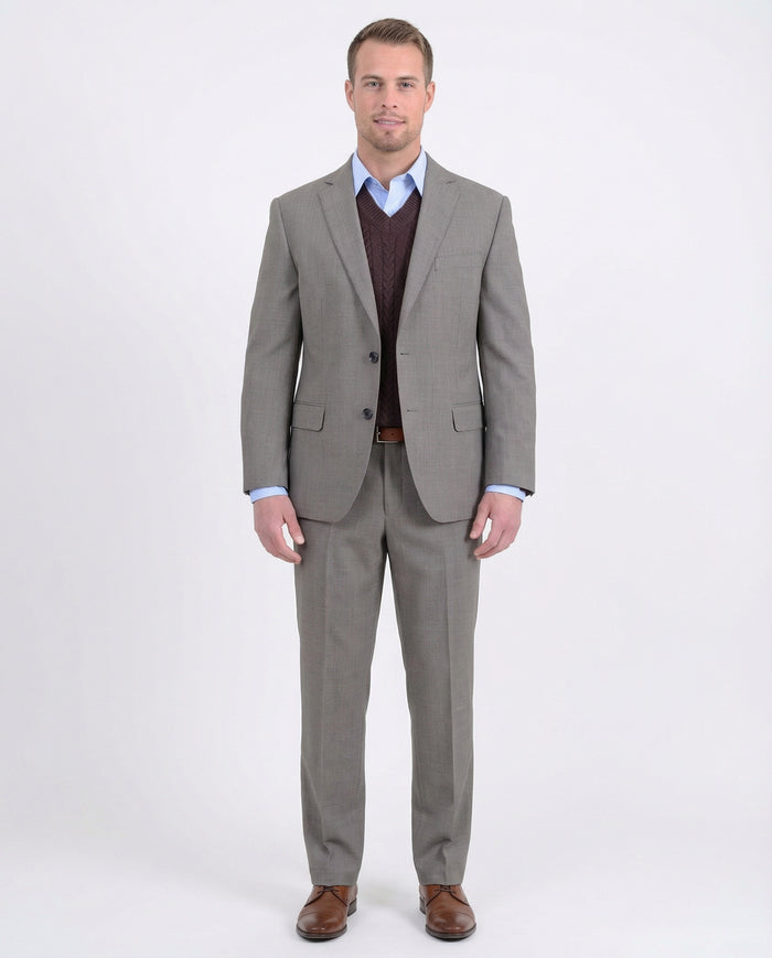 Classic Fit Taupe Brown Basketweave Two Button Wool Blazer Sportcoat - The Suit Depot