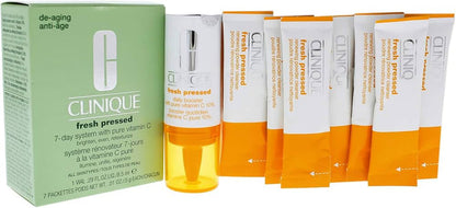 CLINIQUE Fresh Pressed 7 Day System With Pure Vitamin C Bright Even Retexturize مجموعة تفتيح البشرةبالفيتامين سي من كلينك