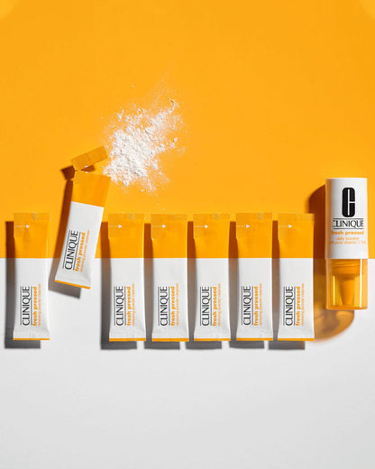 CLINIQUE Fresh Pressed 7 Day System With Pure Vitamin C Bright Even Retexturize مجموعة تفتيح البشرةبالفيتامين سي من كلينك