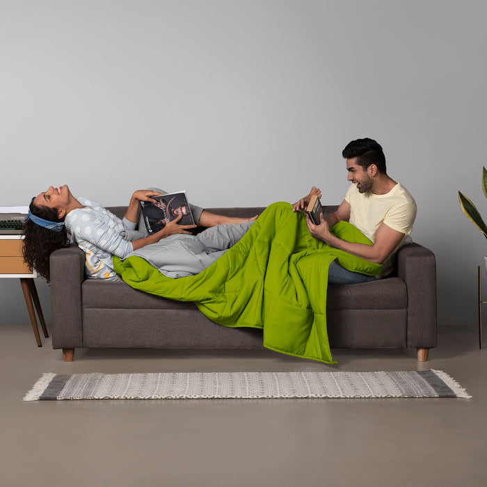 Comforter|Reversible|Microfiber|Comforter|Lemon|Green|&|Ash|Grey