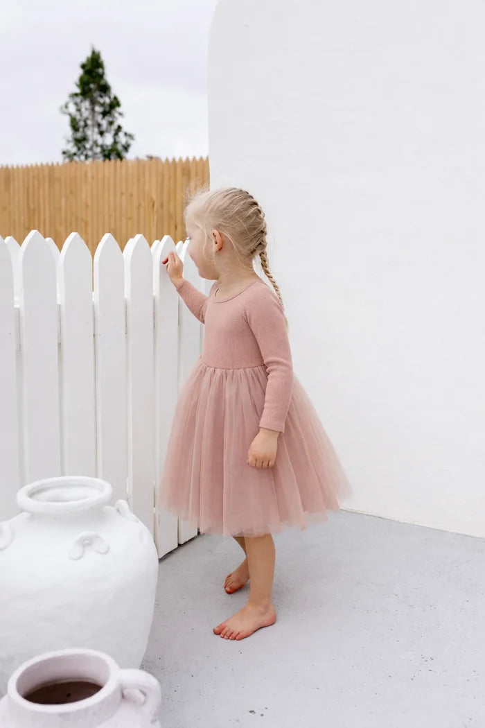 Confetti Kidz Ribbed Tulle long Sleeve Dress - Pink Sparkles