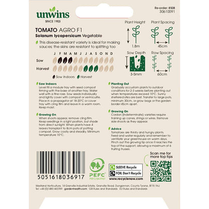 Cordon Tomato Seeds Organic 'Agro' F1