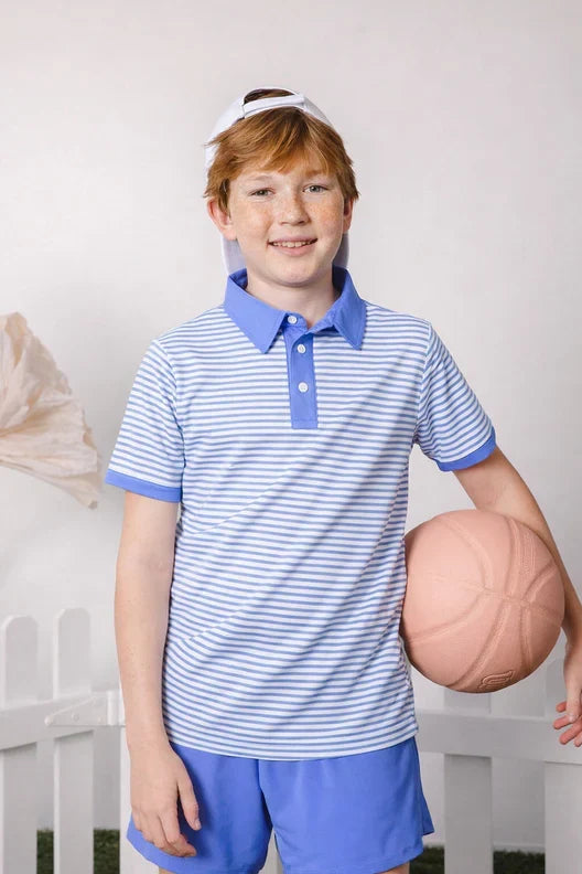 Courtside Blue Sky Thin Stripe Polo Shirt
