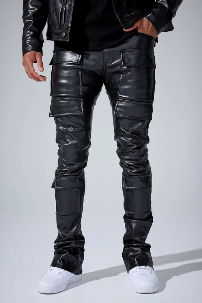JORDAN CRAIG PU LEATHER STACKED PANTS - JRF2250 - BLACK