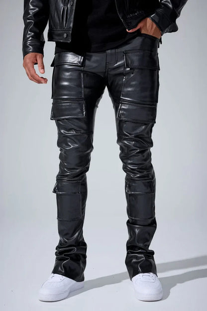 JORDAN CRAIG PU LEATHER STACKED PANTS - JRF2250 - BLACK