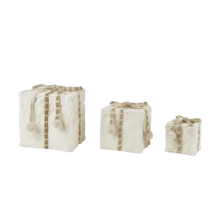 Cream Faux Fur Wrapped Decorative Presents - Set of 3 Accessories