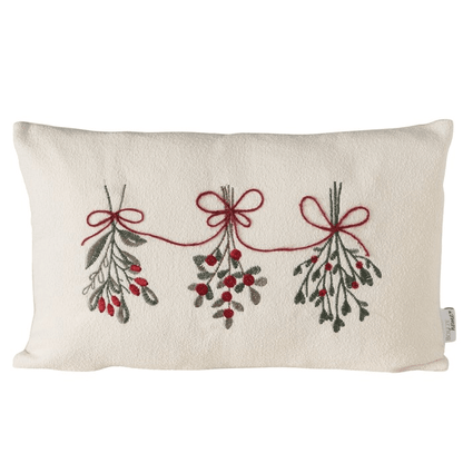 Cream, Green & Red Mistletoe Bolster Cushion - 50 x 30cm Textiles