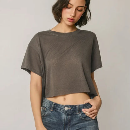 Cropped Raw Hem Tee