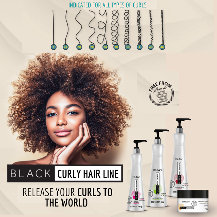 Curly hair line - 4 Steps Curly Line - Black Multi Rizos SET - Modeled, disciplined, hydrated curls, controlled volume and reduced frizz.