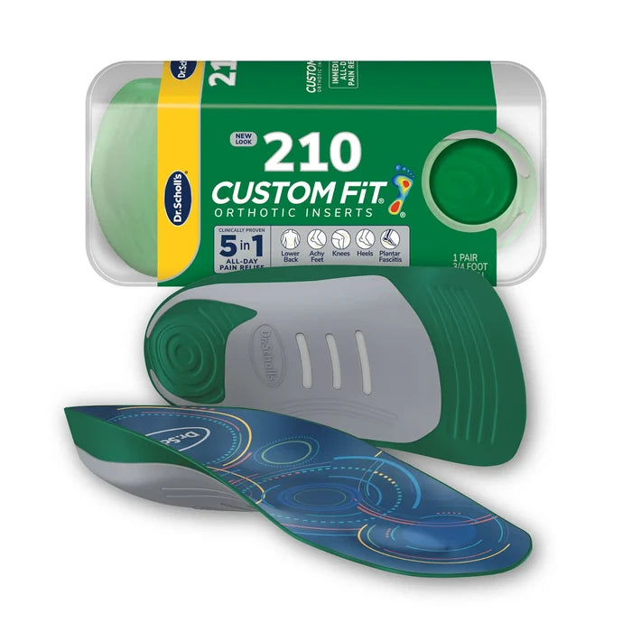 Custom FiT® 3/4-length orthotic inserts, CF 210, green pair with blue arch cushion