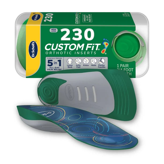 Custom FiT® 3/4-length orthotic inserts, CF 230, green pair with blue arch cushion