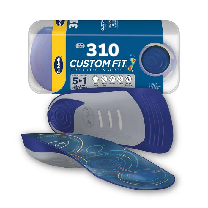 Custom FiT® 3/4-length orthotic inserts, CF 310, blue pair with blue arch cushion