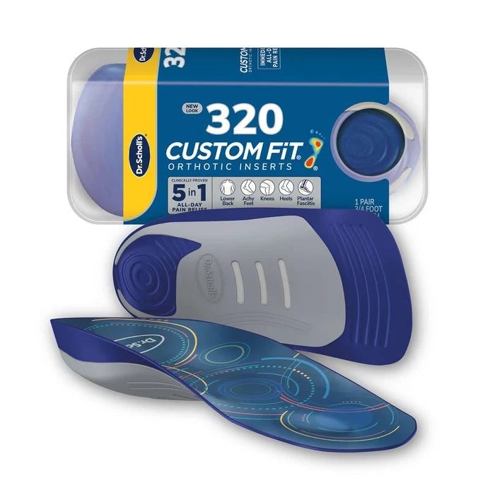 Custom FiT® 3/4-length orthotic inserts, CF 320, blue pair with blue arch cushion