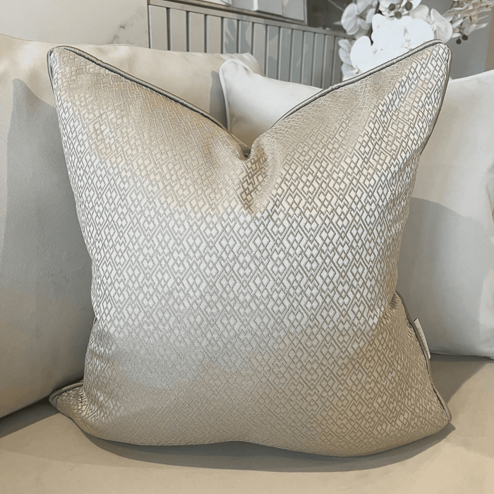 Cyrene Taupe Metallic Geometric Feather Filled Cushion - 50x50cm Textiles