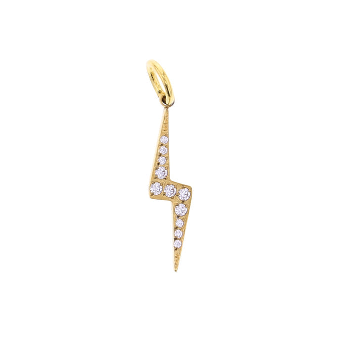 Gold-tone bolt charm with clear round stones along the vertical and side arms