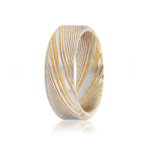 Damascus steel comfort fit matte finish top ring