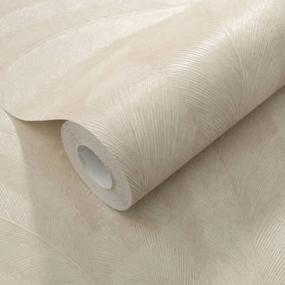 Darcy Cream Feathers Metallic Patterned Wallpaper Home Improvement