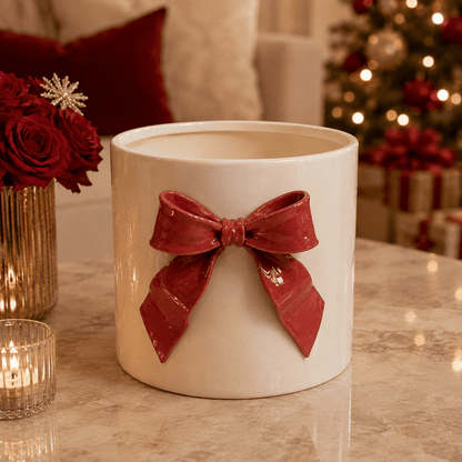 Decorative Planter with Red Bow Accessories