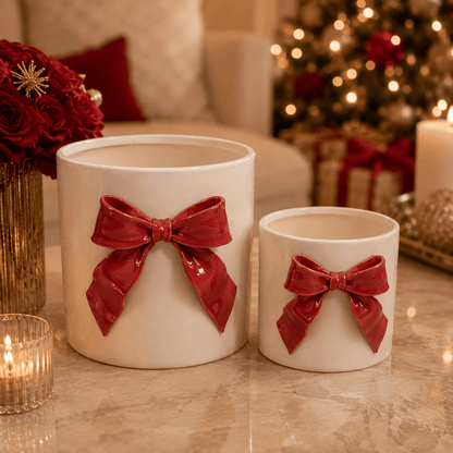 Decorative Planter with Red Bow Accessories