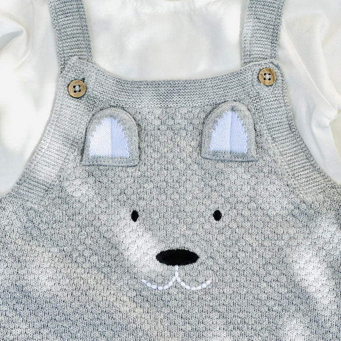 Dog Embroidered Sweater Knit Baby Overall Romper + Bodysuit Set (Organic)