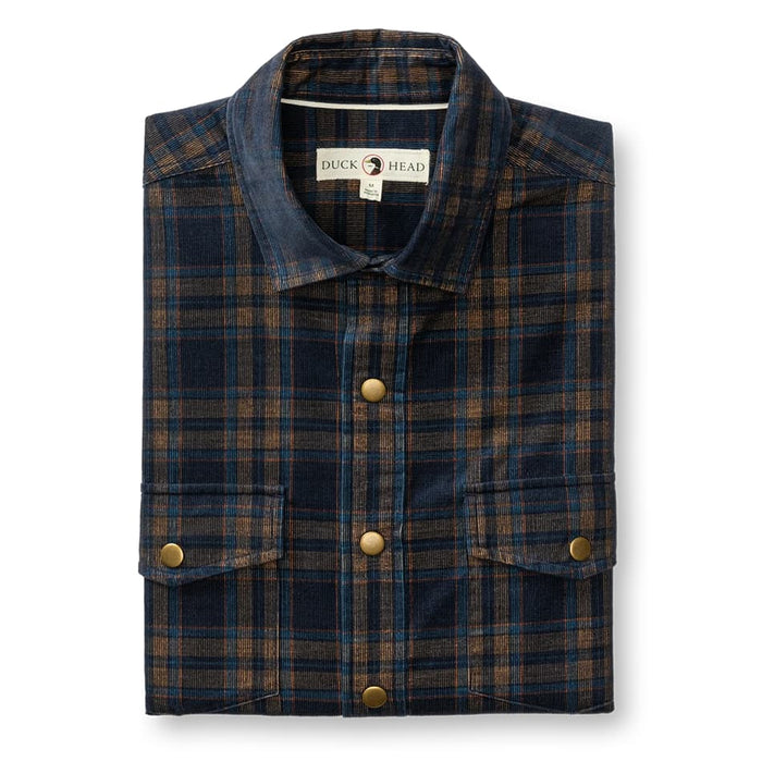 Duck Head Men's Long Sleeve Corduroy Plaid Snap Shirt - Cavern