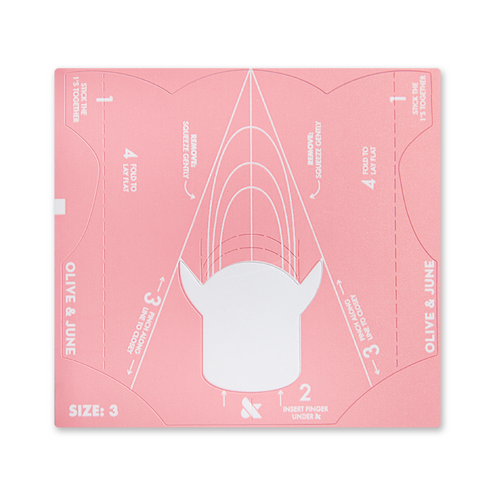 Easy Fit Nail Forms Pack pink nail sculpting guide size 3 with white instructions for natural manicures by Olive and June