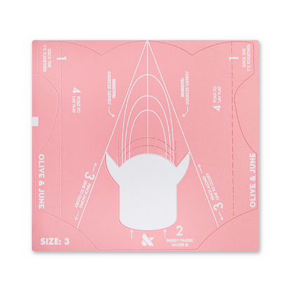 Easy Fit Nail Forms Pack pink nail sculpting guide size 3 with white instructions for natural manicures by Olive and June
