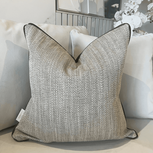 Elsie Brown Herringbone Reversible Cushion Cover with Satin Piping - 50x50cm Textiles
