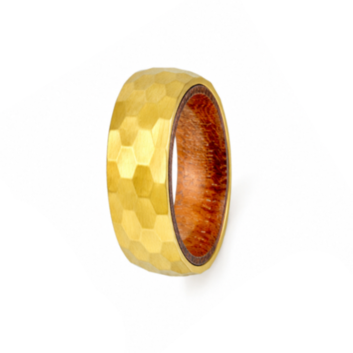 Emberwood Gold-Plated Stainless Steel Ring with Hardwood Inlay