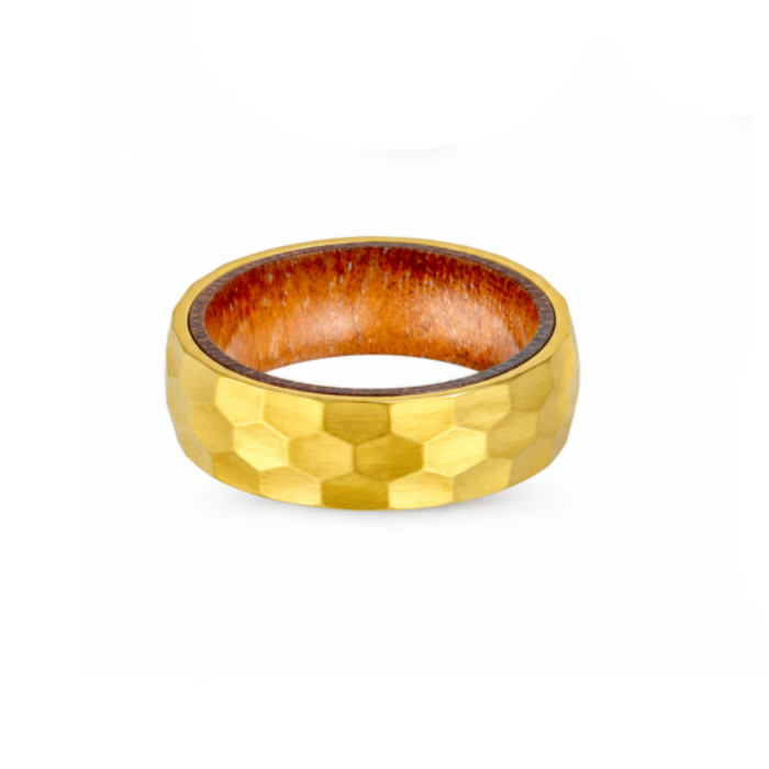 Emberwood Gold-Plated Stainless Steel Ring with Hardwood Inlay