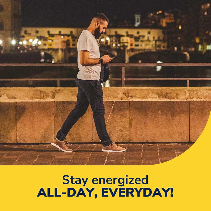 Energizing Comfort with Massaging Gel® Insoles by DrScholls featuring a man walking at night with Stay energized all-day everyday text