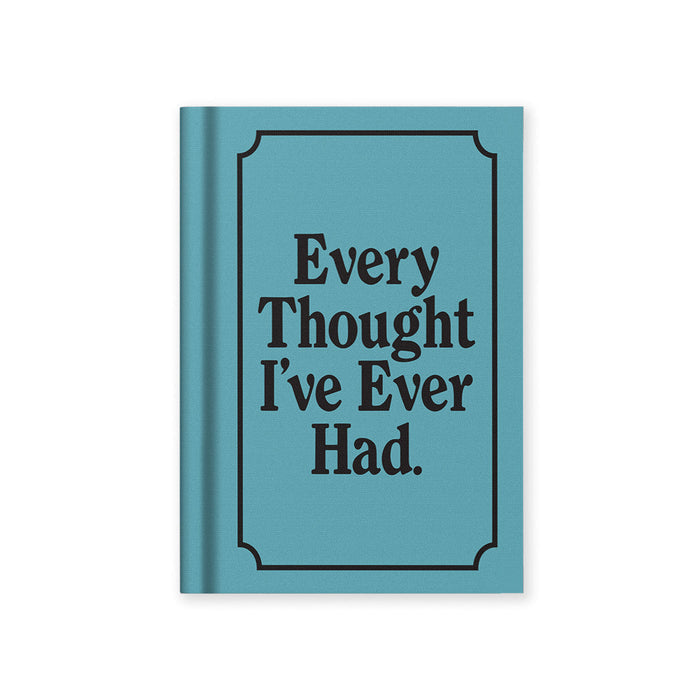 Hardback notebook, teal cover with black border and quote-style title