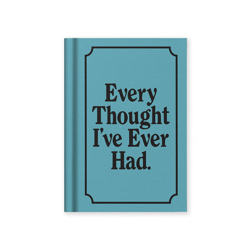 Hardback notebook, teal cover with black border and quote-style title