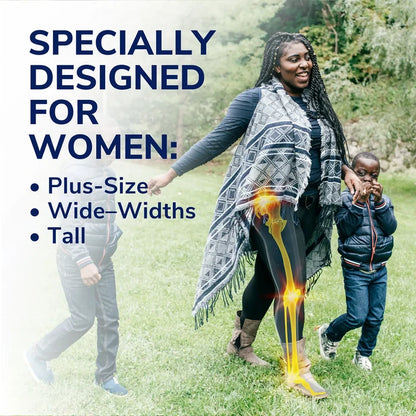 Promotional graphic for Extra Support insoles for women with family walking scene