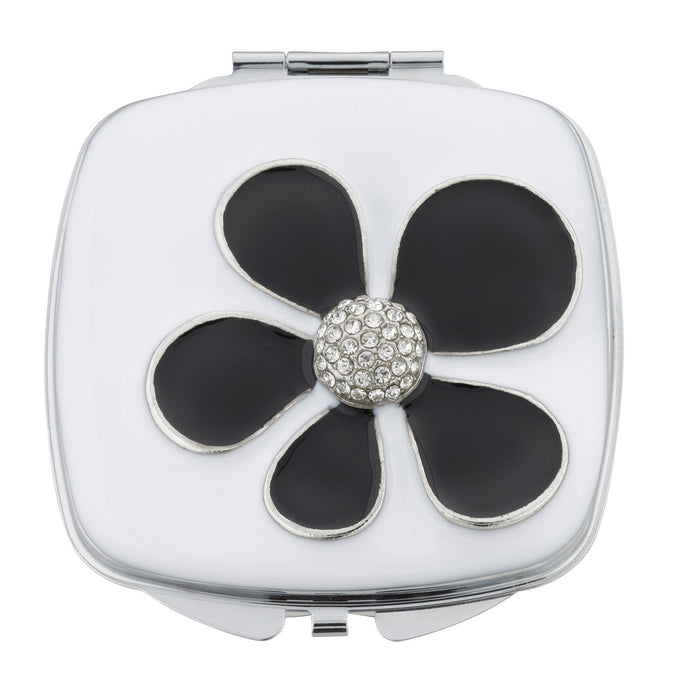 Fancy Metal Goods Black Flower Crystal Compact