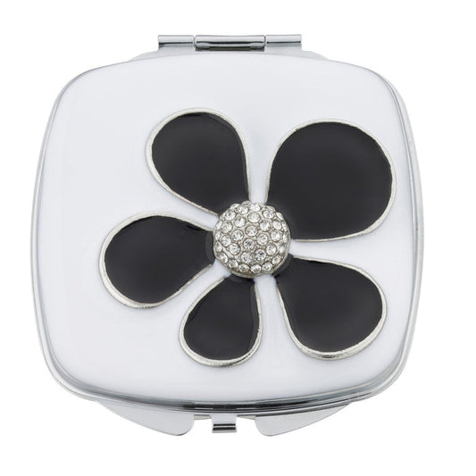 Fancy Metal Goods Black Flower Crystal Compact