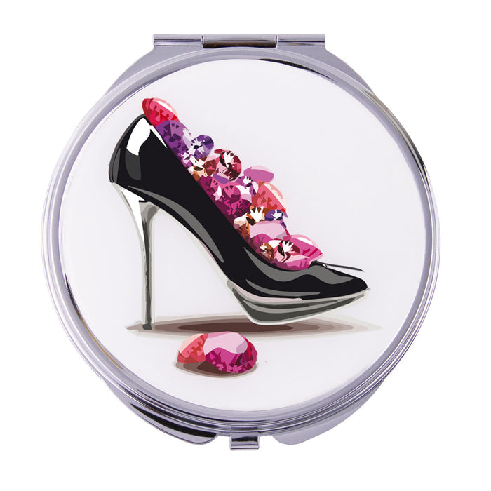 Fancy Metal Goods Black Heel And Jewels Compact