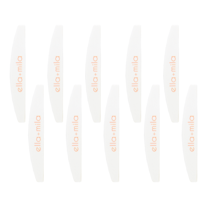 Ten white half-moon file buffers arranged in rows