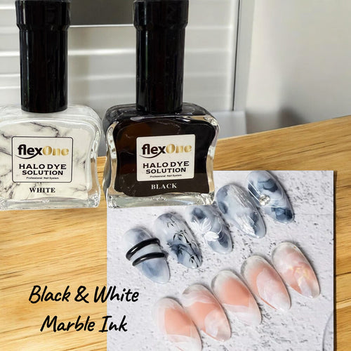 FlexOne Black & White Marble Ink – Professional Nail Art Ink for Marble & Smoke Effects