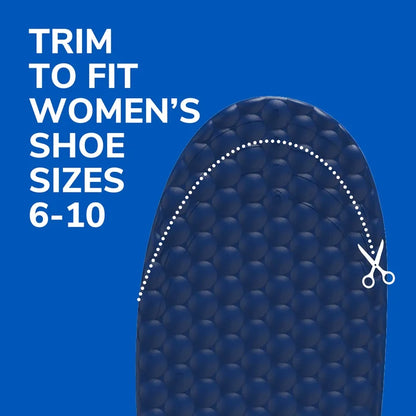 Blue textured insole surface with dotted trim line for fit