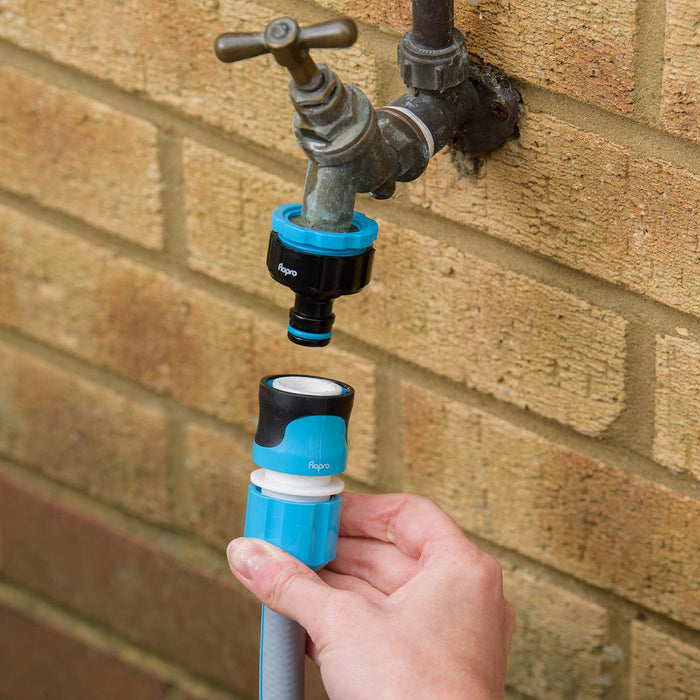 Flopro Perfect Fit Outside Tap Connector being connected